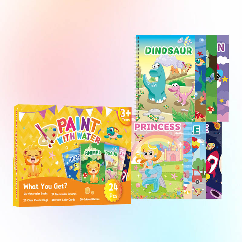 Conjunto de livros para colorir em aquarela de bolso com 24 pacotes