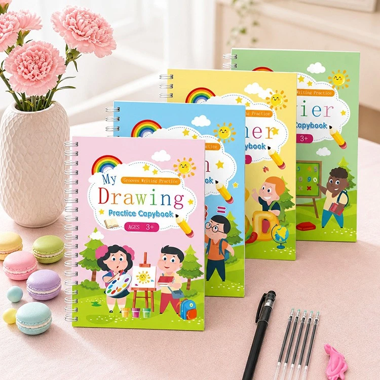 Conjunto de 4 livros para prática de escrita com ranhuras mágicas
